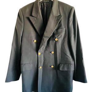 Execstyle Double-Breasted Black Blazer with Gold Buttons